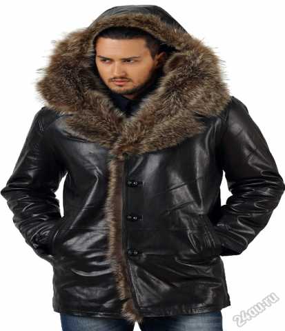 Продам: Кожаная куртка с мехом енота и капюшоном