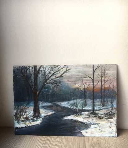 Продам: Картина маслом "Рассвет в зимнем лесу"