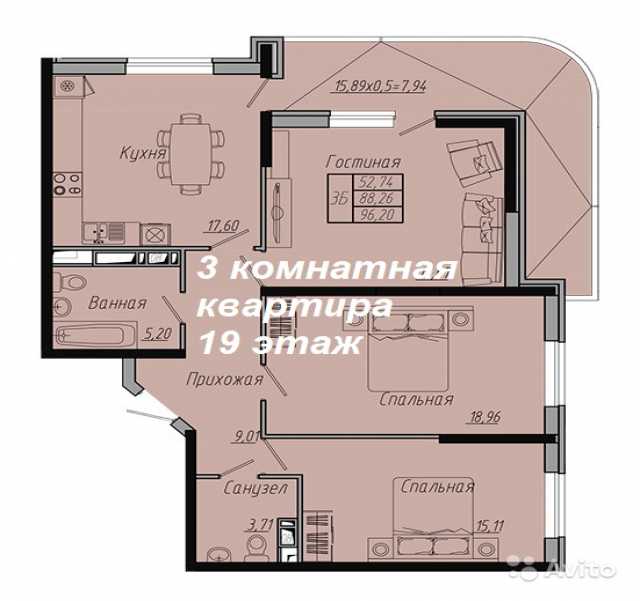 Продам: 3-к квартира, 96. 2 м2 (104 м2), 19/20 э