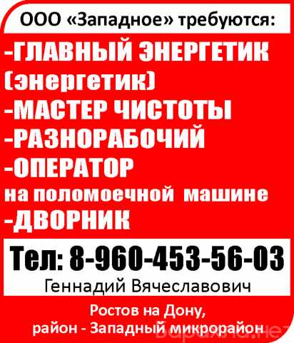 Вакансия: Главный энергетик (энергетик) Мастер чис