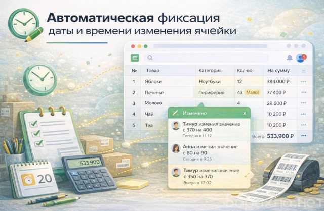 Предложение: Фиксация даты и времени изменения ячейки